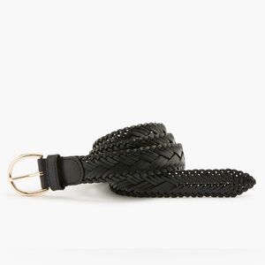 NWOT j.crew black braided leather belt with square brass buckle